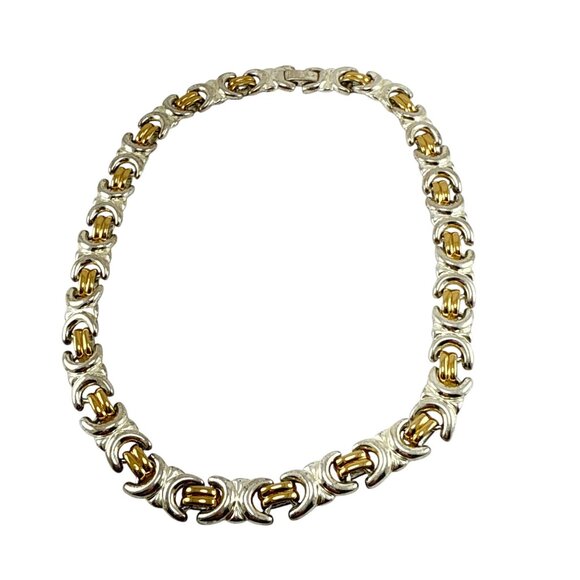 Krementz Two Tone Gold Silver Link Collar Necklace Vintage Designer Jewelry - Picture 4 of 9